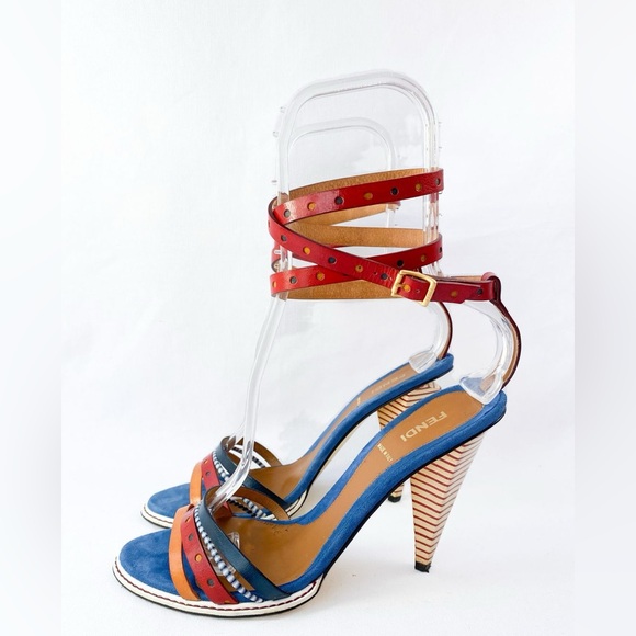 COPY - Fendi MultiColor MultiStrap Leather Wrap Around sandal kitten heals size… - Picture 10 of 10